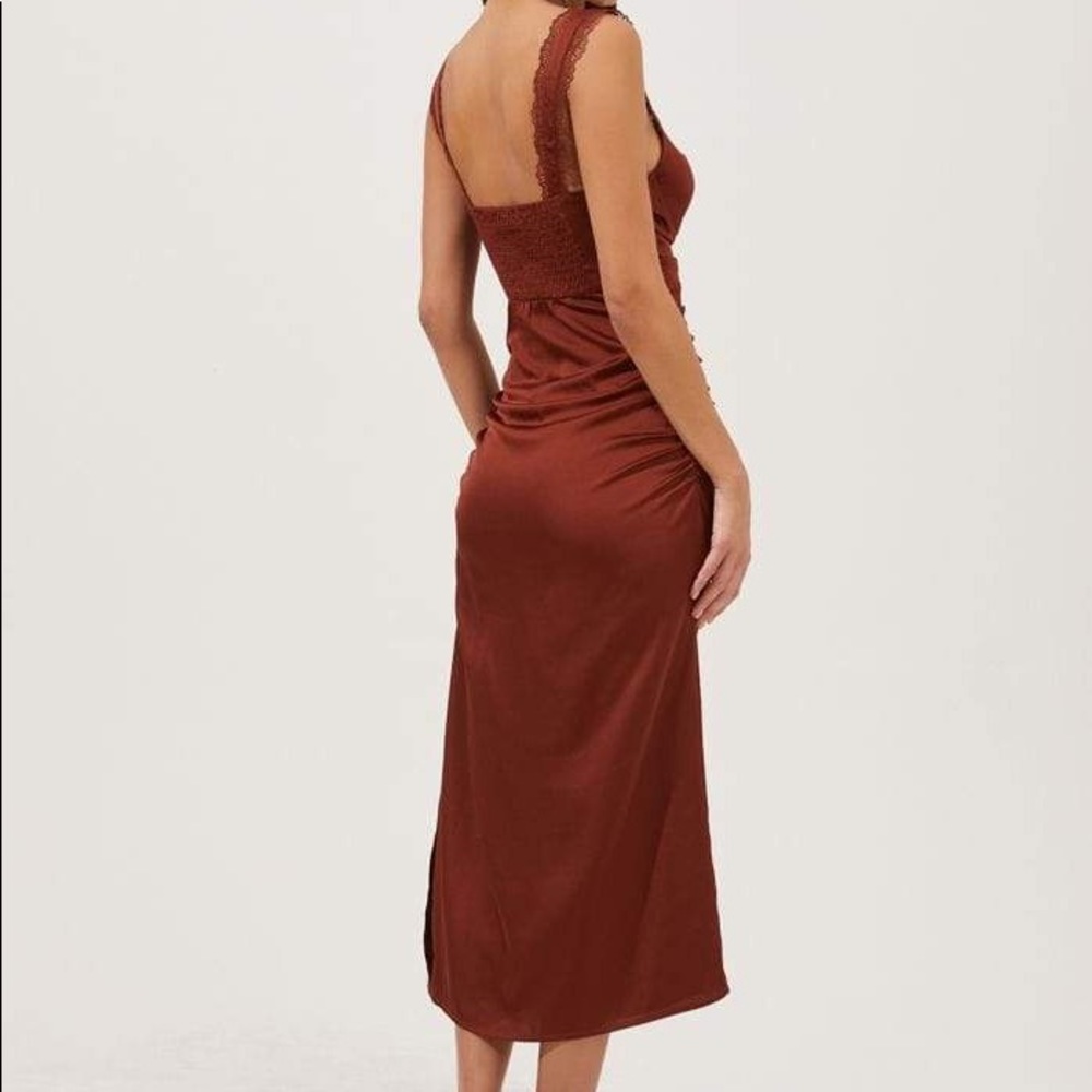 Astr Satin Maxi Dress in Rust Brown - Picture 3 of 3